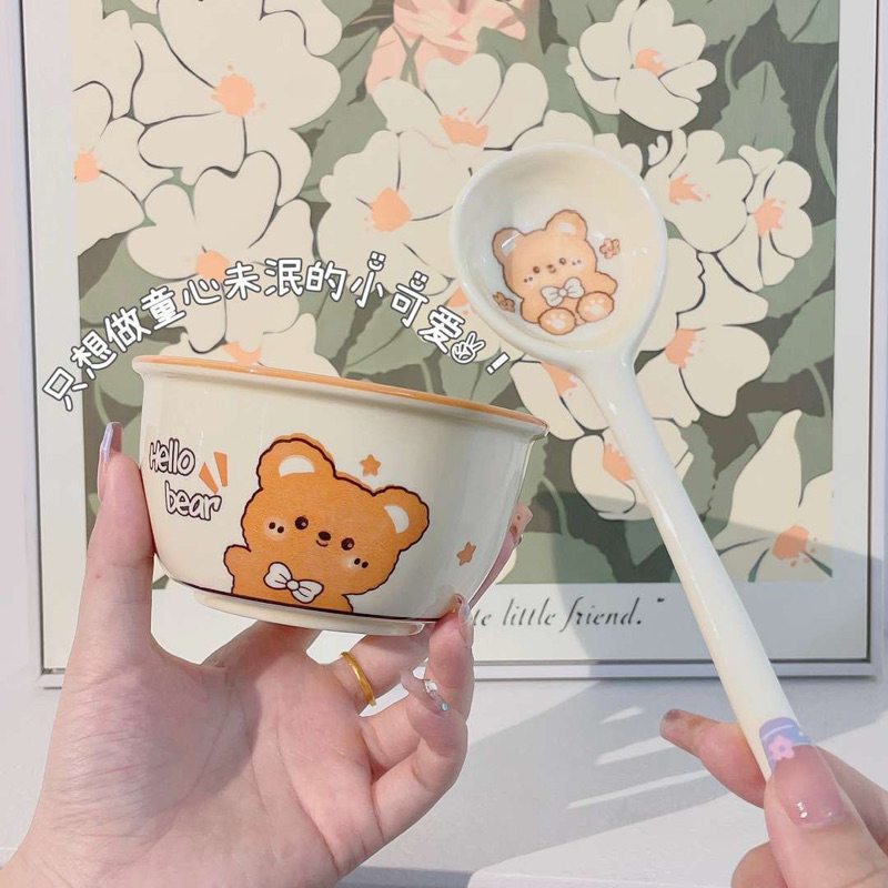 Set bát + thìa sứ gấu cực xinh