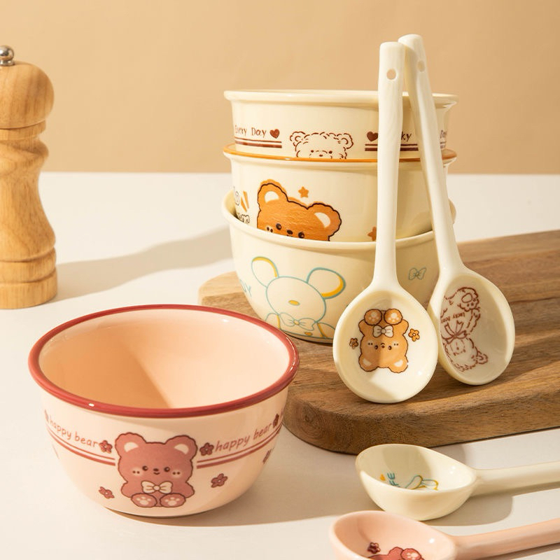 Set bát + thìa sứ gấu cực xinh
