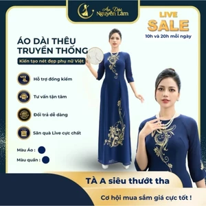 Áo Dài Lụa Thêu Cao Cấp Cho Mẹ, Áo Dài Cho Mẹ Sui A17 Xanh Than Thêu Tỉ Mỉ Co Giãn Nhẹ, Thấm Hút Tốt