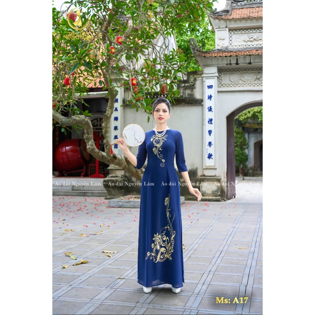 [GIẢM 40K] Áo Dài Lụa Thêu Cao Cấp Cho Mẹ, Áo Dài Cho Mẹ Sui A17 Xanh Than Thêu Tỉ Mỉ Co Giãn Nhẹ, Thấm Hút Tốt