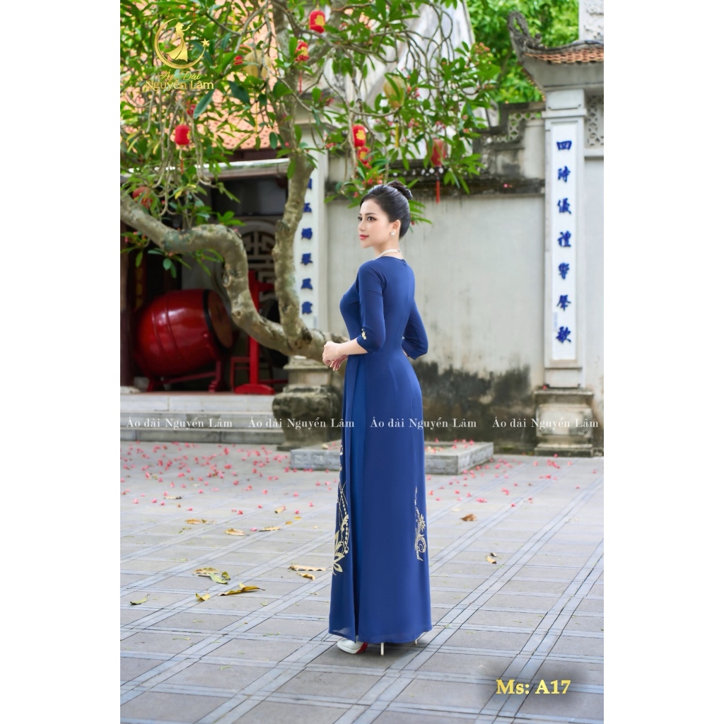 [GIẢM 40K] Áo Dài Lụa Thêu Cao Cấp Cho Mẹ, Áo Dài Cho Mẹ Sui A17 Xanh Than Thêu Tỉ Mỉ Co Giãn Nhẹ, Thấm Hút Tốt