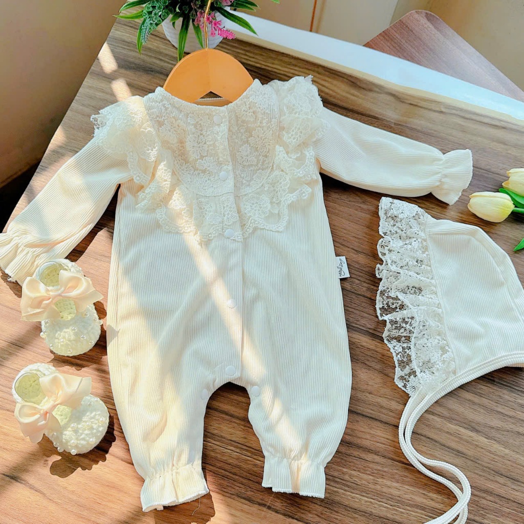 T12 - body liền thân MÀU KEM cho bé gái sơ sinh từ 3-11kg- - Lovebaby