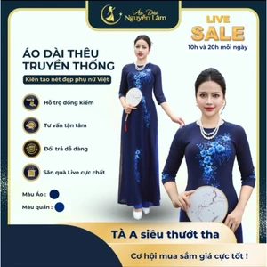 Áo Dài Lụa Thêu Cao Cấp A51 Xanh Than - Áo Dài Cho Mẹ Và Mẹ Sui Sang Trọng, Thanh Lịch, Áo Dài Nguyễn Lâm