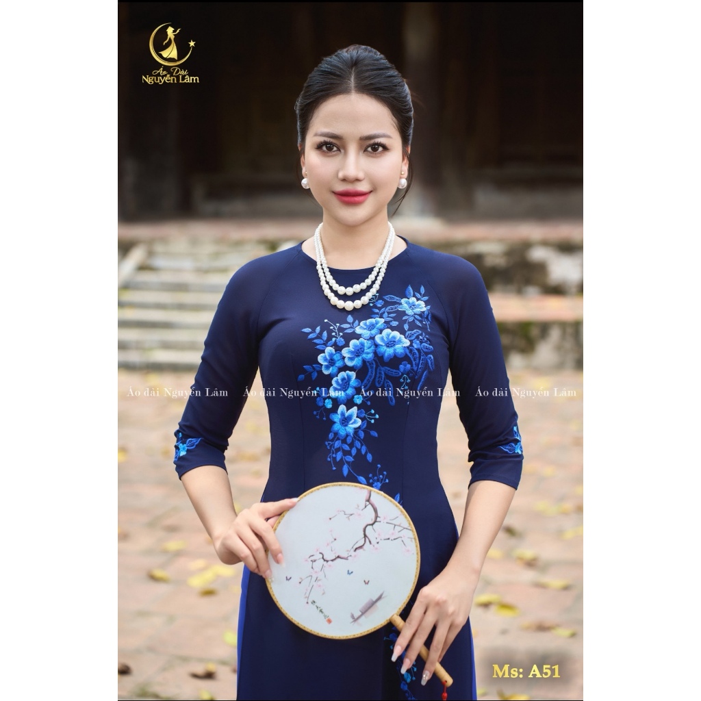 [GIẢM 40K] Áo Dài Lụa Thêu Cao Cấp A51 Xanh Than - Áo Dài Cho Mẹ Và Mẹ Sui Sang Trọng, Thanh Lịch, Áo Dài Nguyễn Lâm