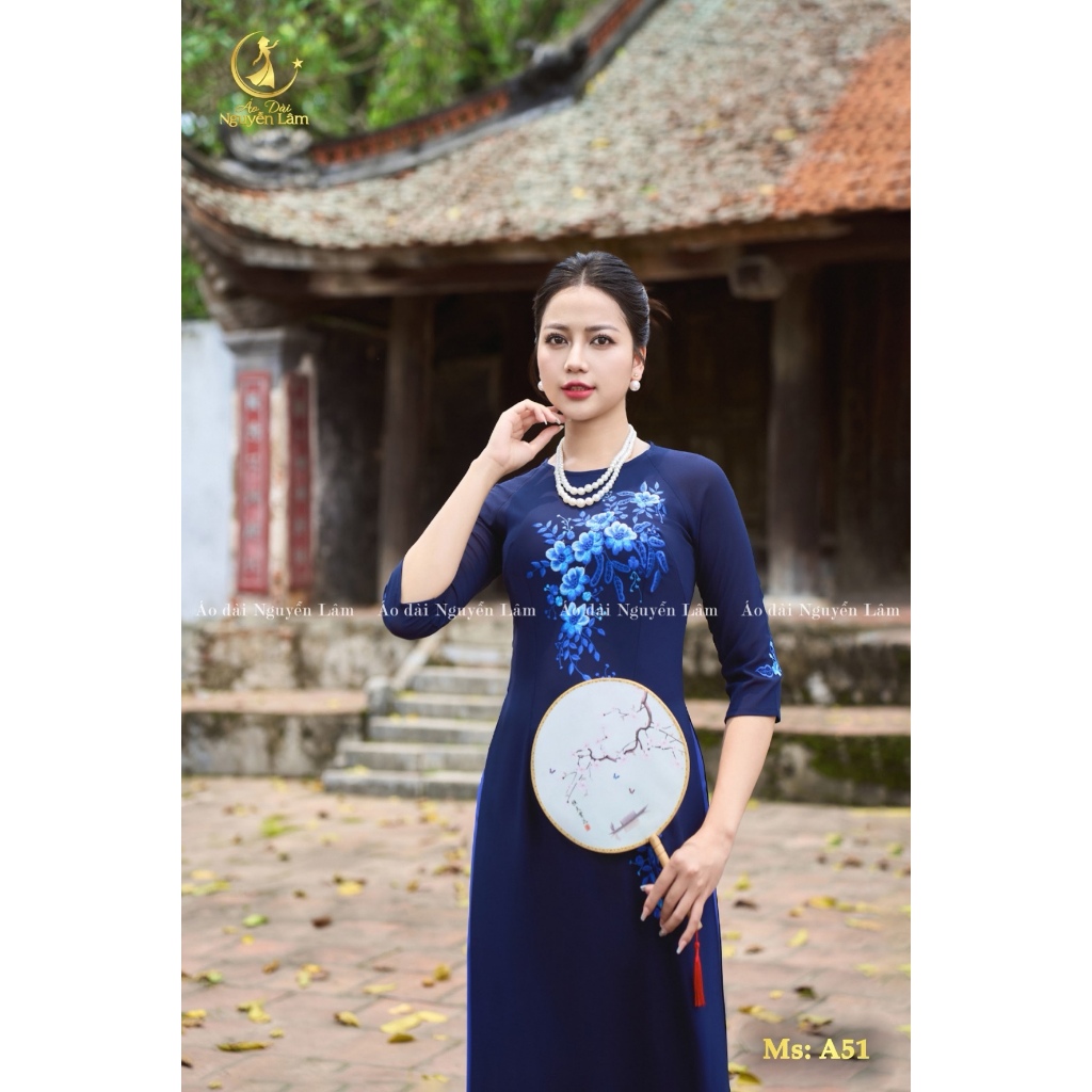 [GIẢM 40K] Áo Dài Lụa Thêu Cao Cấp A51 Xanh Than - Áo Dài Cho Mẹ Và Mẹ Sui Sang Trọng, Thanh Lịch, Áo Dài Nguyễn Lâm