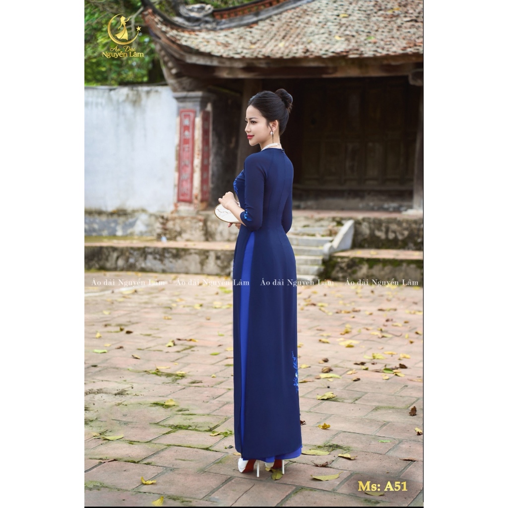 [GIẢM 40K] Áo Dài Lụa Thêu Cao Cấp A51 Xanh Than - Áo Dài Cho Mẹ Và Mẹ Sui Sang Trọng, Thanh Lịch, Áo Dài Nguyễn Lâm