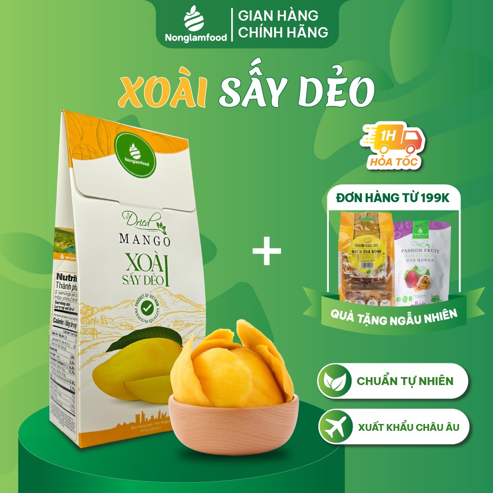 Xoài Sấy Dẻo Nonglamfood hộp 100g, Đồ ăn vặt tốt cho sức khoẻ