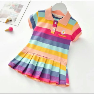 Váy cầu vồng đuôi cá thêu hình cổ polo cho bé gái điệu đà chất poly mềm  (9-35kg)