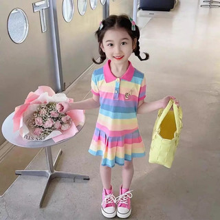 Váy cầu vồng đuôi cá thêu hình cổ polo cho bé gái điệu đà chất poly mềm  (9-35kg)