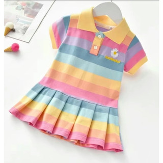 Váy cầu vồng đuôi cá thêu hình cổ polo cho bé gái điệu đà chất poly mềm  (9-35kg)