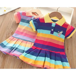 Váy cầu vồng đuôi cá thêu hình cổ polo cho bé gái điệu đà chất poly mềm  (9-35kg)