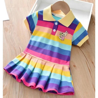 Váy cầu vồng đuôi cá thêu hình cổ polo cho bé gái điệu đà chất poly mềm  (9-35kg)