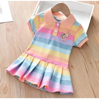 Váy cầu vồng đuôi cá thêu hình cổ polo cho bé gái điệu đà chất poly mềm  (9-35kg)
