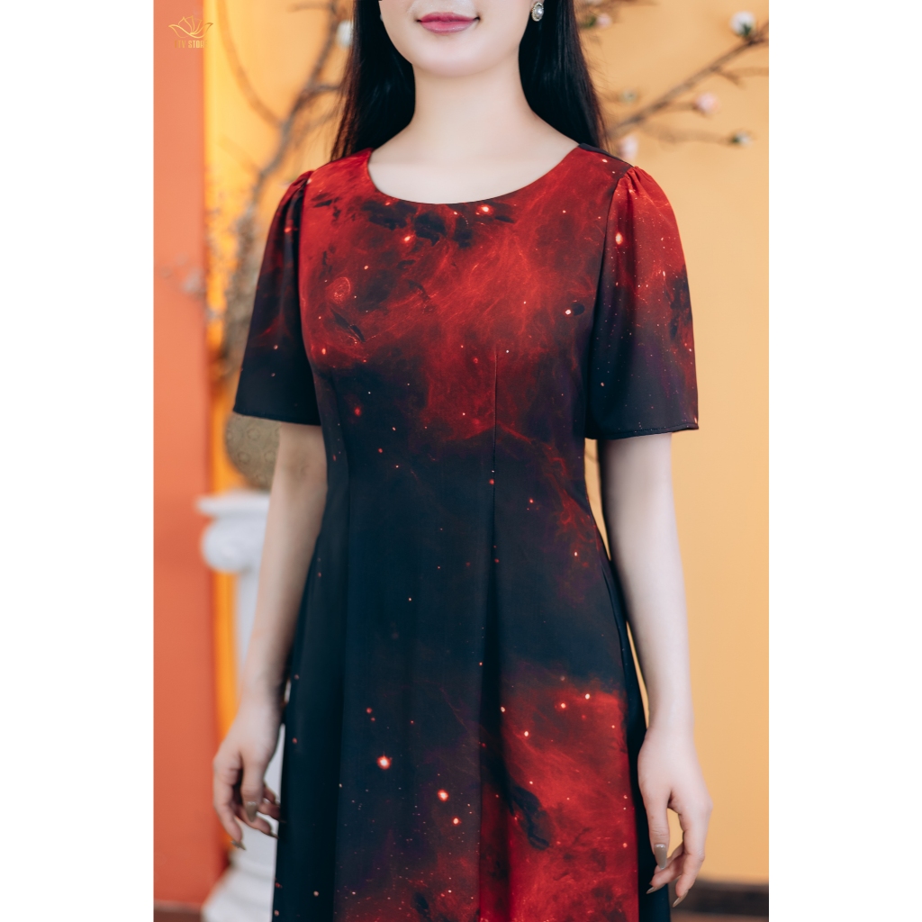 Ảnh Đầm suông xòe - Cổ tròn tay ngắn - Đen họa tiết - TTV Store thời trang nữ TTV1779 2
