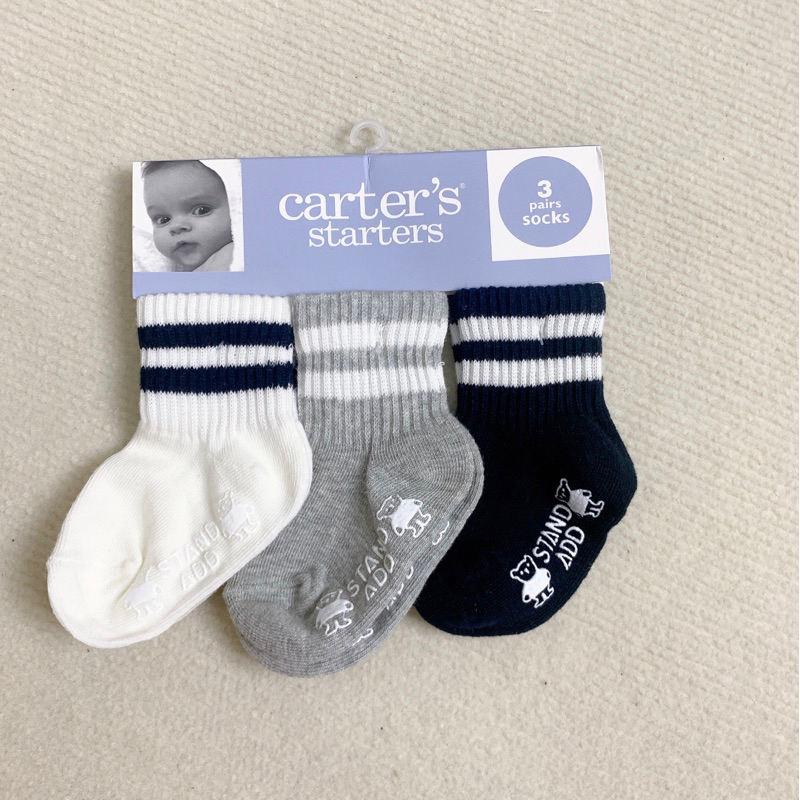 [MD162]  Size 12/24M Set 3 đôi tất Cart xuất xịn cho bé sơ sinh có đế chống trượt