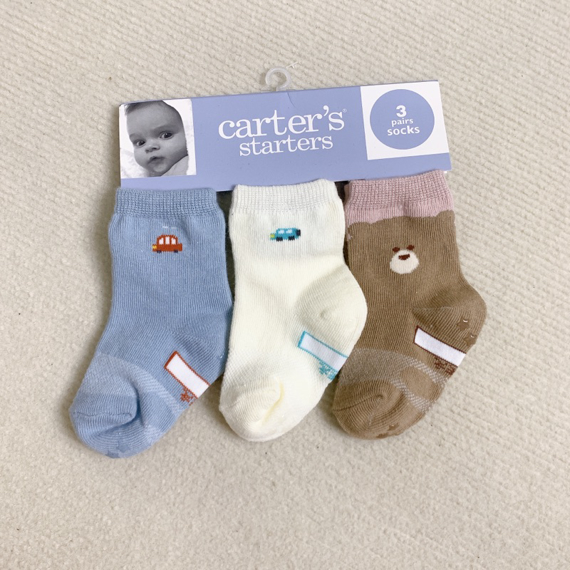 [MD162]  Size 12/24M Set 3 đôi tất Cart xuất xịn cho bé sơ sinh có đế chống trượt