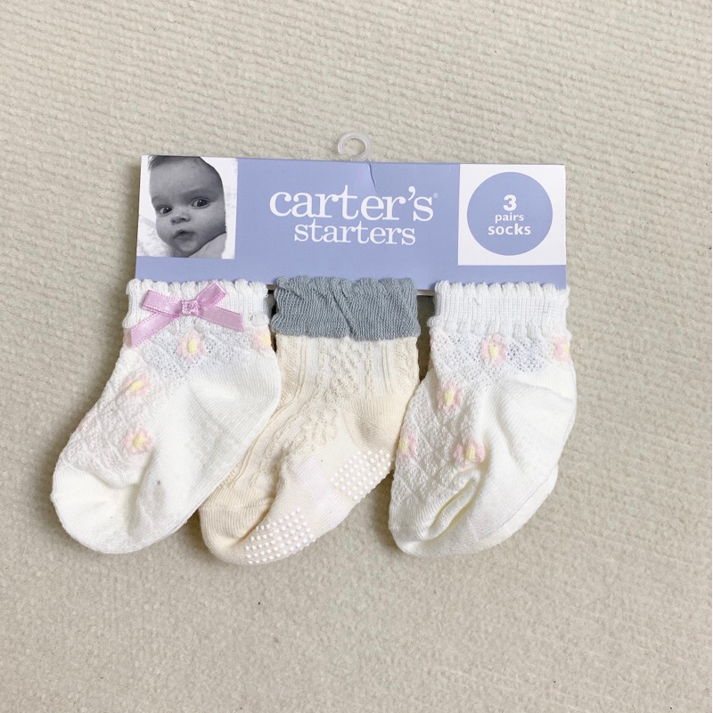 [MD162]  Size 12/24M Set 3 đôi tất Cart xuất xịn cho bé sơ sinh có đế chống trượt