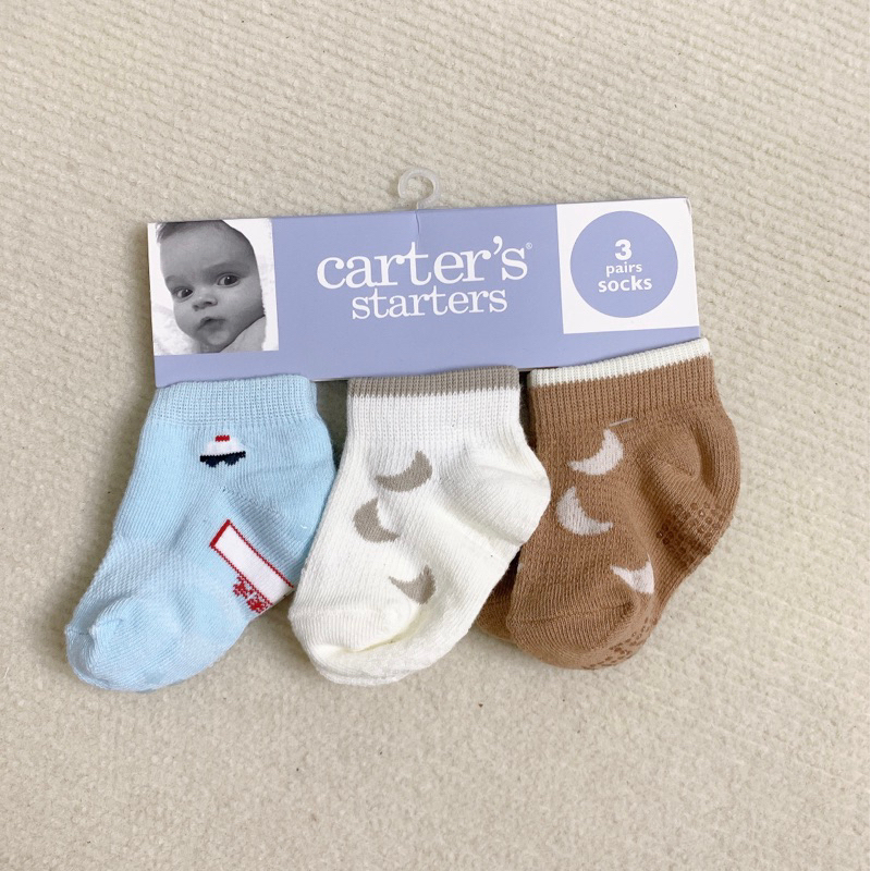 [MD162]  Size 12/24M Set 3 đôi tất Cart xuất xịn cho bé sơ sinh có đế chống trượt