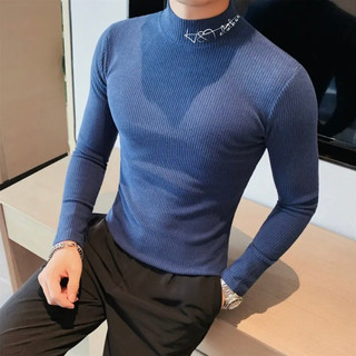Áo Giữ Nhiệt Nam Áo Thun tăm tre Nam Tay Dài Cổ Cao thêu chữ dáng ôm body Thu Đông Thể Thao 4 chiều
