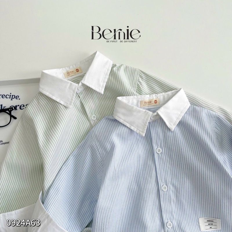 Áo sơ mi dài tay kẻ sọc Bernie phối cổ trắng kiểu dáng basic dễ dàng phối đồ cho bé trai 8-24kg