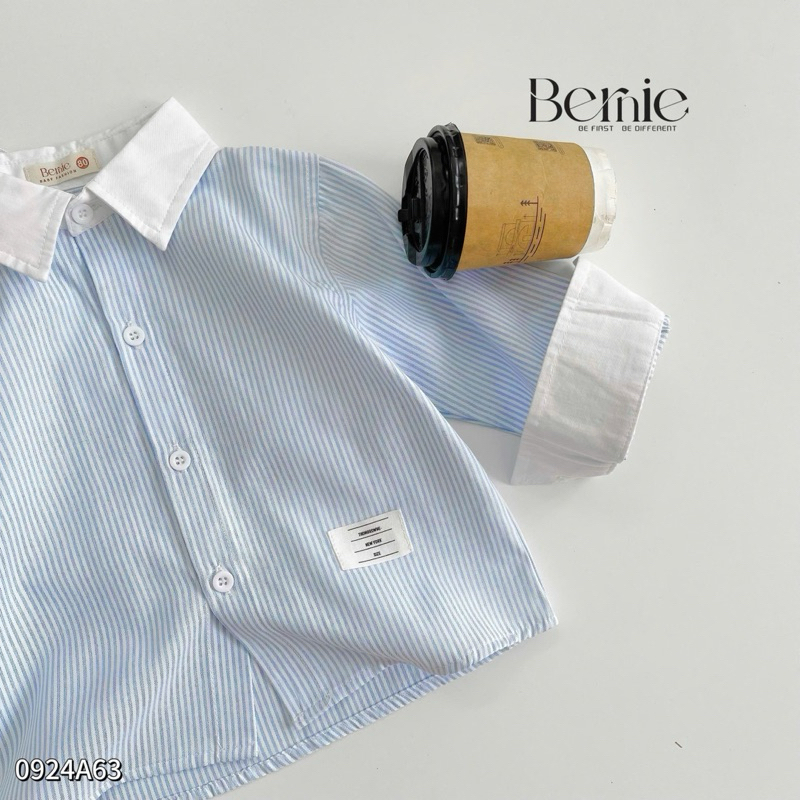 Áo sơ mi dài tay kẻ sọc Bernie phối cổ trắng kiểu dáng basic dễ dàng phối đồ cho bé trai 8-24kg