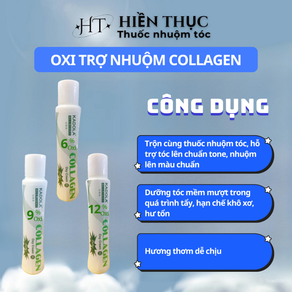 OXY TRỢ NHUỘM COLLAGEN - Hỗ trợ tóc lên chuẩn tone, nhuộm lên chuẩn màu | Thuốc nhuộm tóc Hiền Thục