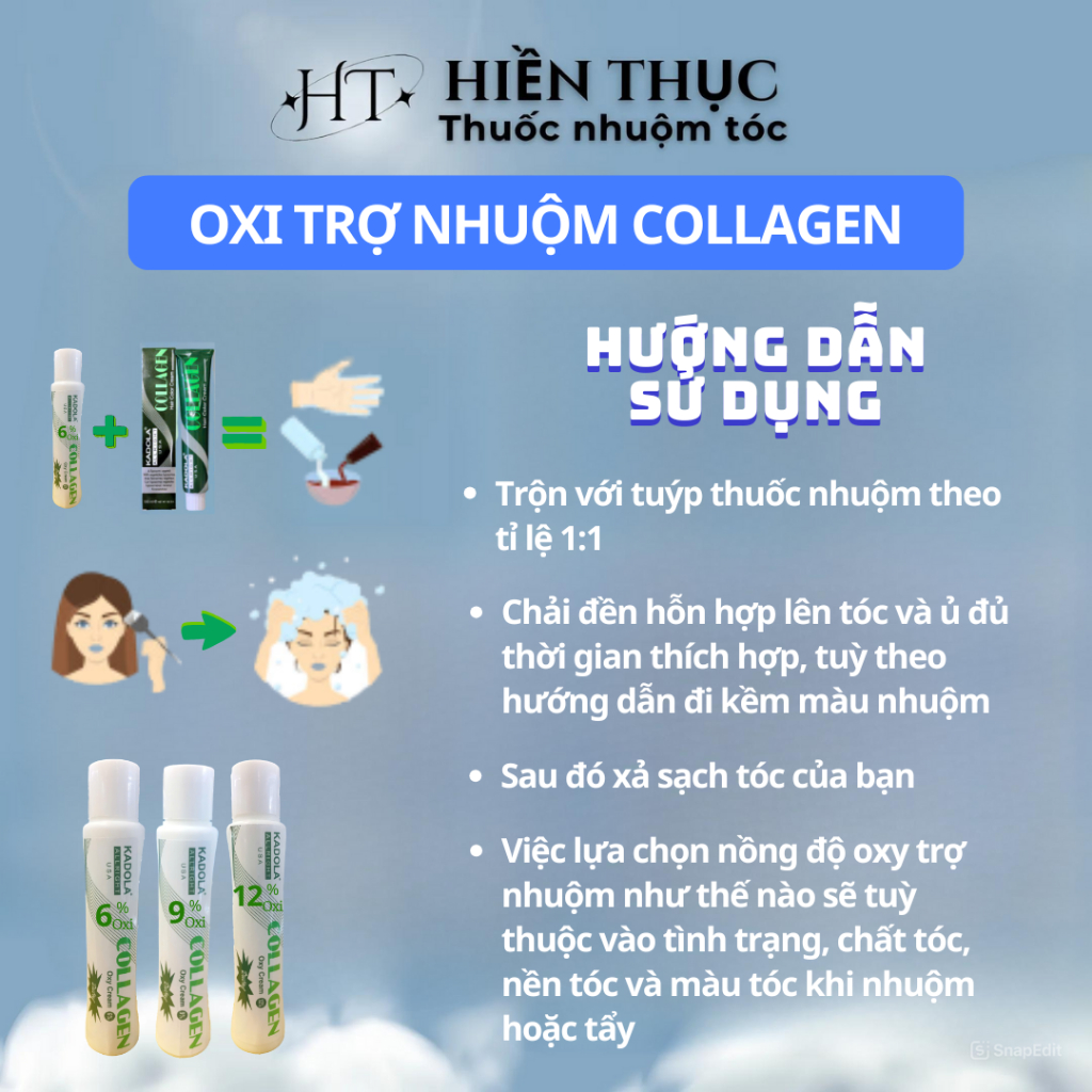 OXY TRỢ NHUỘM COLLAGEN - Hỗ trợ tóc lên chuẩn tone, nhuộm lên chuẩn màu | Thuốc nhuộm tóc Hiền Thục