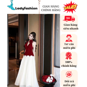 Đầm váy nữ Yếm nhung sát nách đính hoa phối voan tơ hàn chân vầy dài xòe cao cấp phong cách tiểu thư New 2024