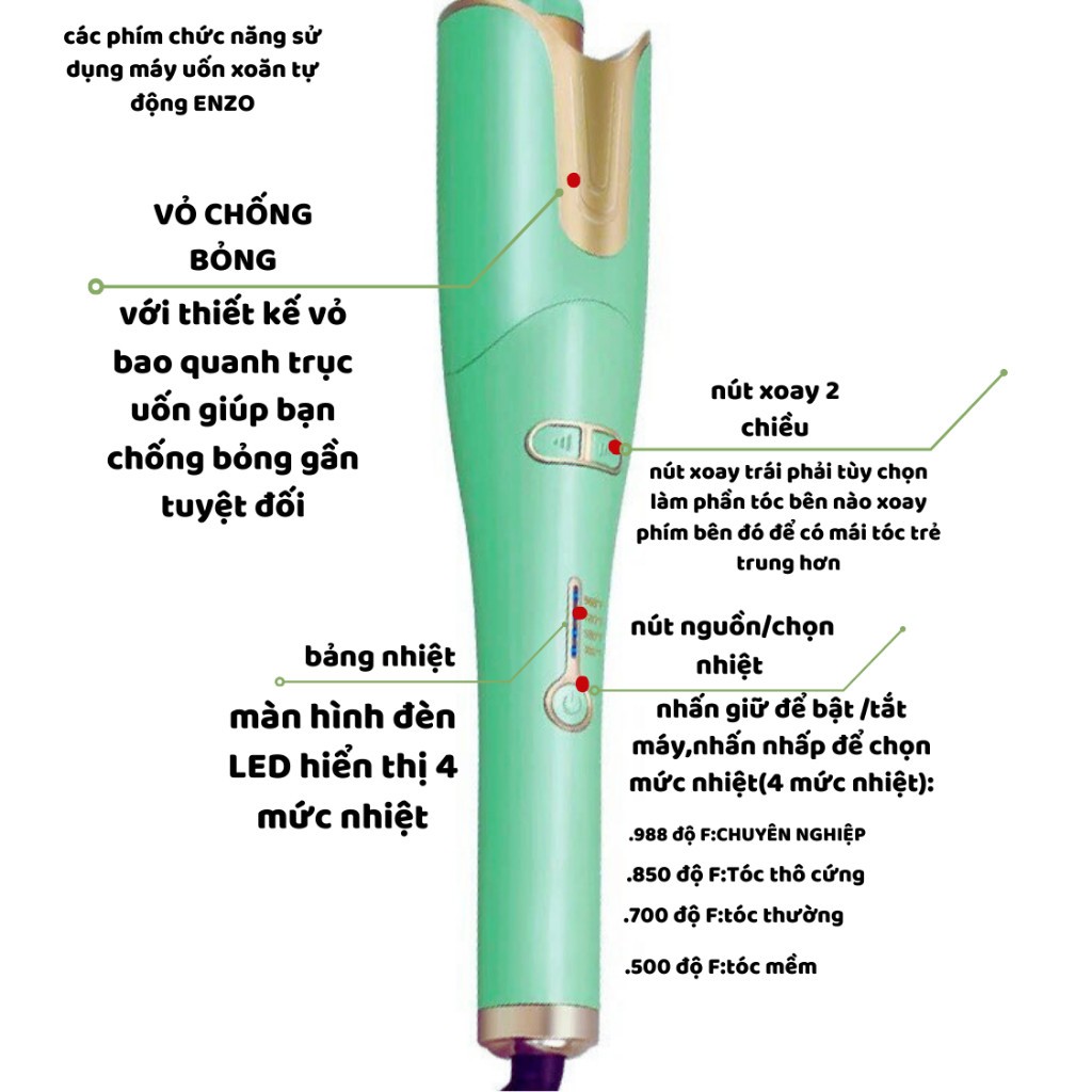 Ảnh Máy uốn tóc xoăn ENZO 1965 thương hiệu ITALIA,tự động 2 trong 1 chống bỏng cao cấp,BH 5 NĂM 3