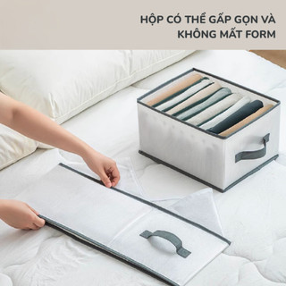 Hộp xếp quần áo chia ngăn vải Oxford bền đẹp, gấp gọn, có nắp tiện lợi, đựng quần áo, đồ lót sắp xếp tủ gọn gàng