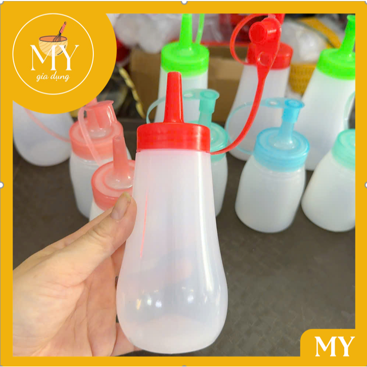 Chai, lọ, bình có vòi nút đậy bằng nhựa dung tích(150ml, 250ml) có đủ màu dùng để đựng sốt- Chai nhựa đựng sốt.
