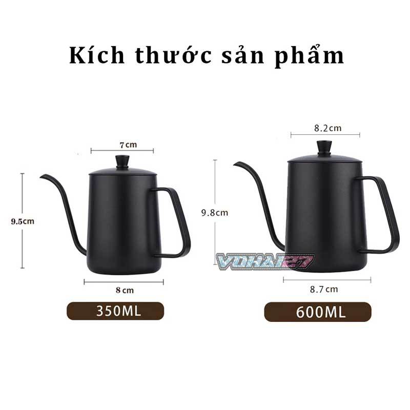 Ấm rót cafe pour over 600ml màu Đen (dùng bếp) - Bình/ấm rót cà phê cổ ngỗng