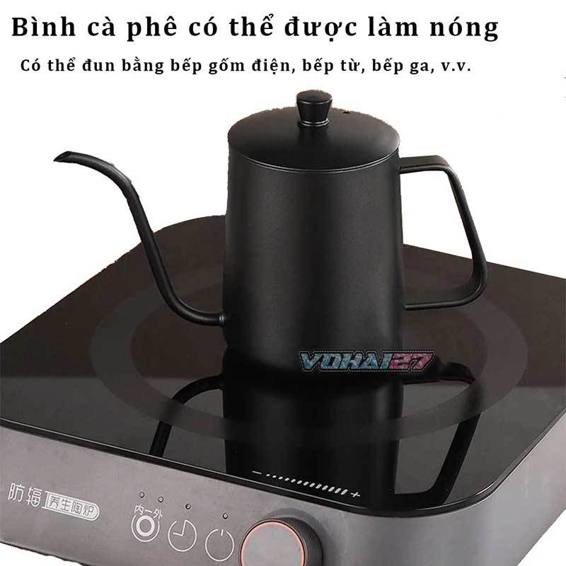 Ấm rót cafe pour over 600ml màu Đen (dùng bếp) - Bình/ấm rót cà phê cổ ngỗng