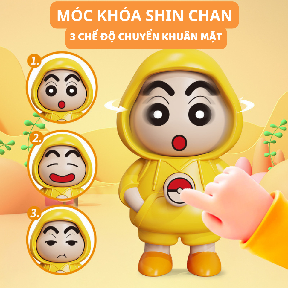 Móc Khóa Shin Đổi Mặt, Crayon Shin Chan Móc Khóa Có Nút Bấm Đổi Mặt 3Chế Độ Chuyển Đổi Khuân Mặt Vui Nhộn Xả Stress