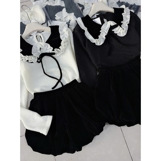 Sét áo REn Nữ Phối Bèo Tiểu Thư + CHân Váy Nhung Trơn Hót Trend