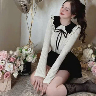 Sét áo REn Nữ Phối Bèo Tiểu Thư + CHân Váy Nhung Trơn Hót Trend