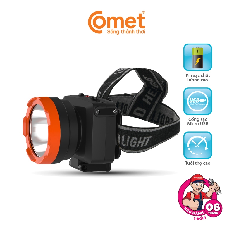 Ảnh Đèn Pin Sạc Led Đội Đầu Comet CRT1612 3W siêu sáng 1