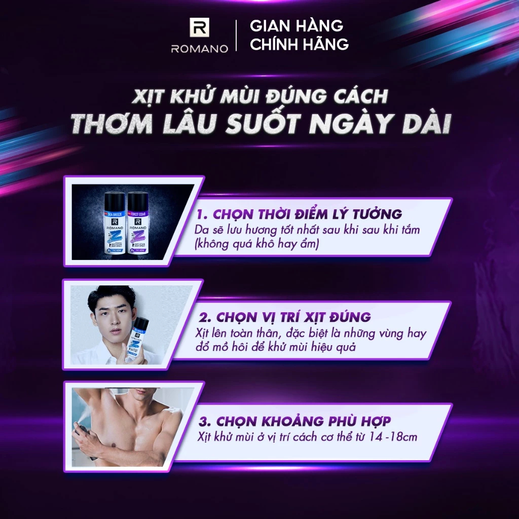 Combo 2 Xịt khử mùi toàn thân cho nam Romano ngăn vệt ố vàng Genz / ngăn mô hôi ( 140ml / 150ml x 2 ) - Live