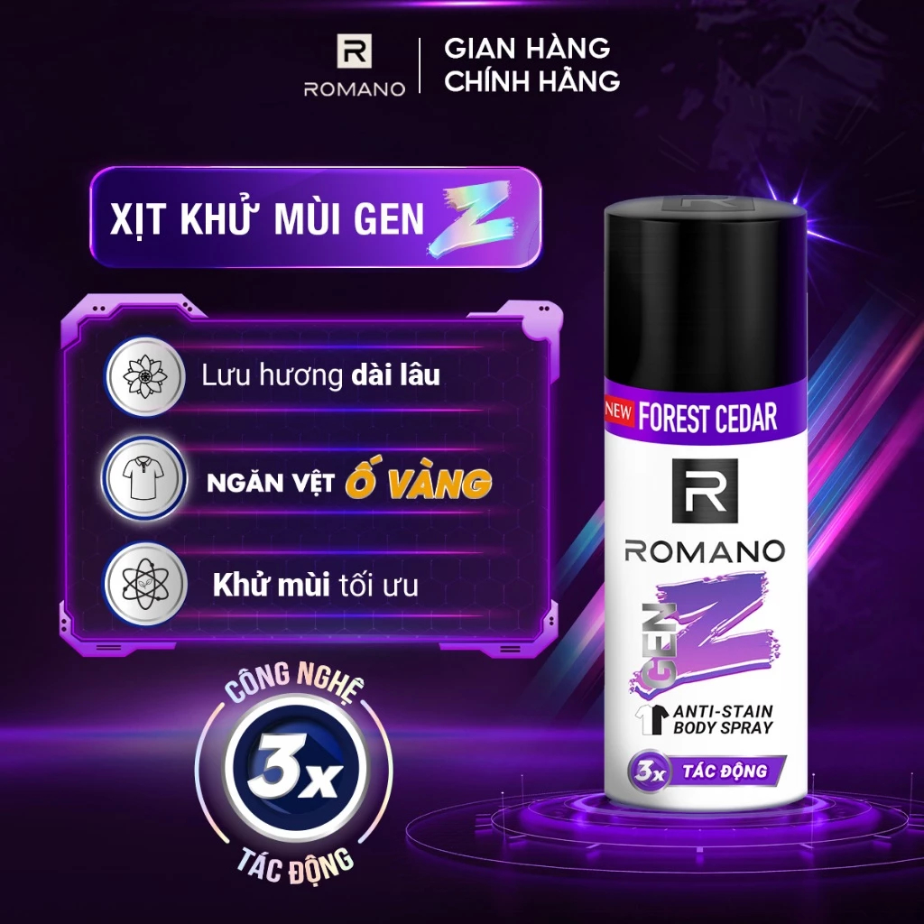 Combo 2 Xịt khử mùi toàn thân cho nam Romano ngăn vệt ố vàng Genz / ngăn mô hôi ( 140ml / 150ml x 2 ) - Live