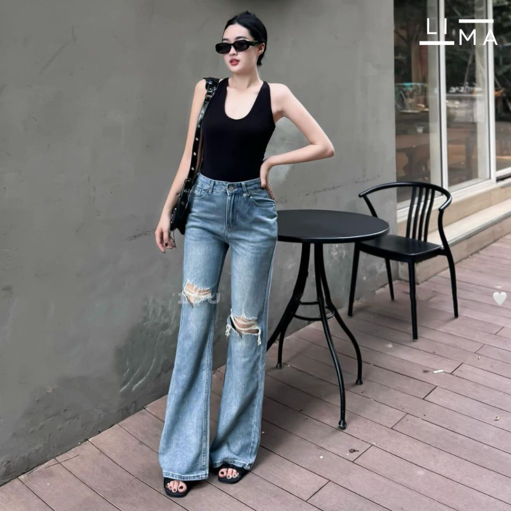 Quần Jean Ống Loe Rách Lưng Cao Lima Fashion, Quần Jeans Ống Rộng Rách ...