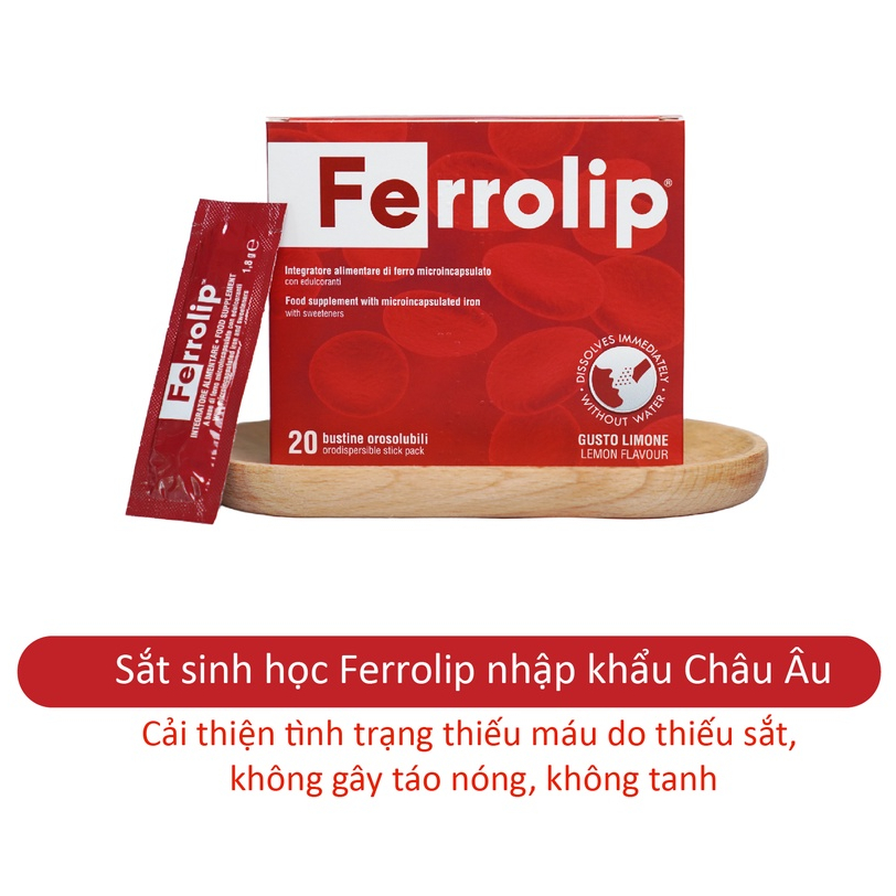Sắt Bột Ferrolip Tan Ngay Trong Miệng  săt sinh học cho bà bầu Hộp 20 gói chính hãng