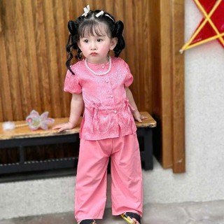 Set Bộ Áo bà ba gấm tay Bí cúc ngọc + quần lụa bóng mềm mịn Cho Bé Gái Mặc Trung Thu, Lễ Tết, Pháp Phục BB05 - BEEKIDS
