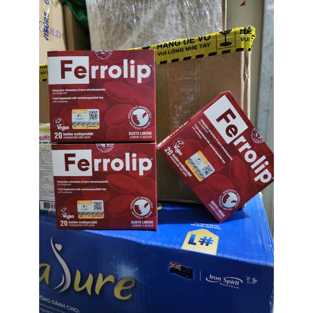 Sắt Bột Ferrolip Tan Ngay Trong Miệng  săt sinh học cho bà bầu Hộp 20 gói chính hãng