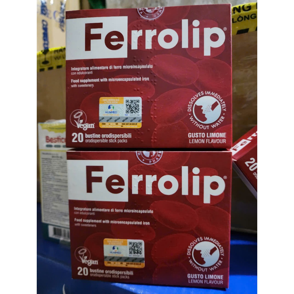 Sắt Bột Ferrolip Tan Ngay Trong Miệng  săt sinh học cho bà bầu Hộp 20 gói chính hãng