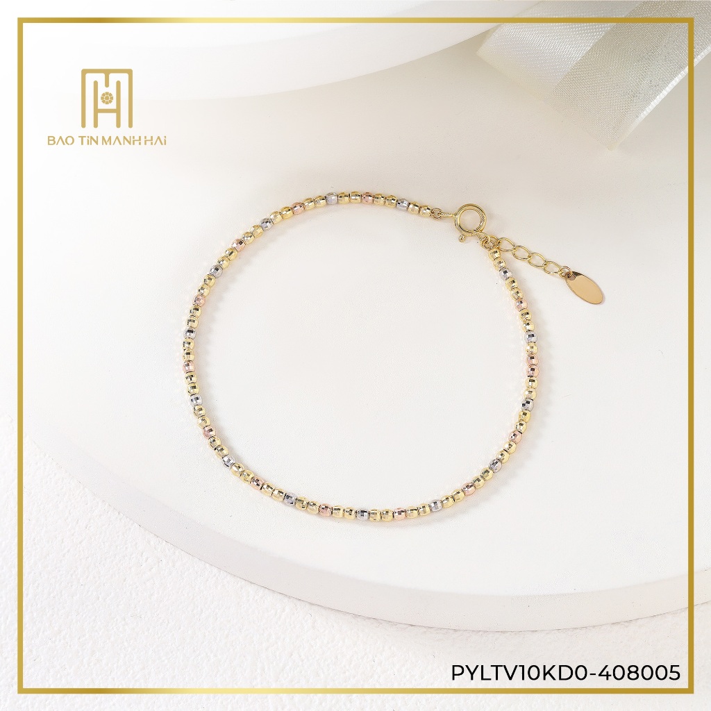 Ảnh Lắc tay vàng 10K Bảo Tín Mạnh Hải thiết kế bi phay 3 màu nhỏ xinh phong cách Ý PYLTV10KD0-408005 1