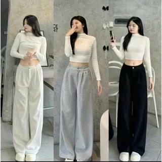 Quần ống suông nỉ dày dặn, quần ống rộng mịn đẹp xếp ly