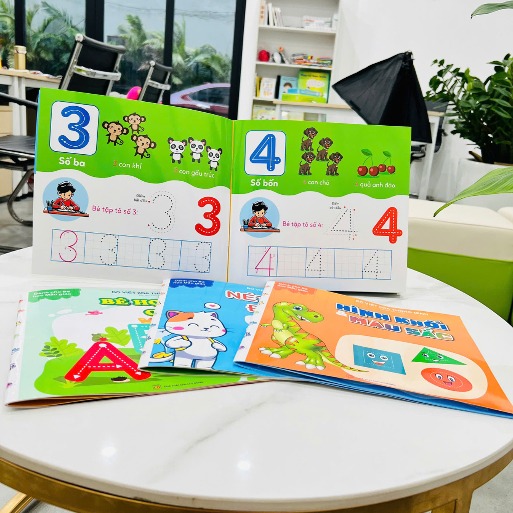 Ảnh Sách - Tự Xóa Thông Minh - Bộ 4 Cuốn - Bé Học Chữ Số, Chữ Cái, Nét Bút Đầu Tiên, Hình Khối Và Màu Sắc (Tặng Kèm 2 Bút) 3