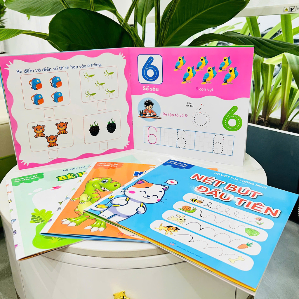 Ảnh Sách - Tự Xóa Thông Minh - Bộ 4 Cuốn - Bé Học Chữ Số, Chữ Cái, Nét Bút Đầu Tiên, Hình Khối Và Màu Sắc (Tặng Kèm 2 Bút) 4