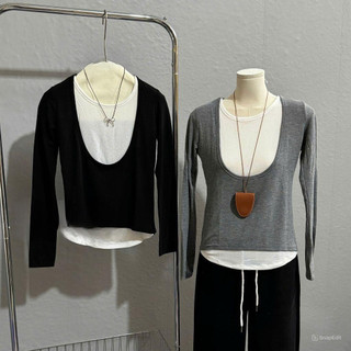 Áo Dài Tay Cổ Tròn Phối Cardigan , Áo Tay Dài Cổ V Tay Dài 2 Lớp Phong Cách Hàn Quốc