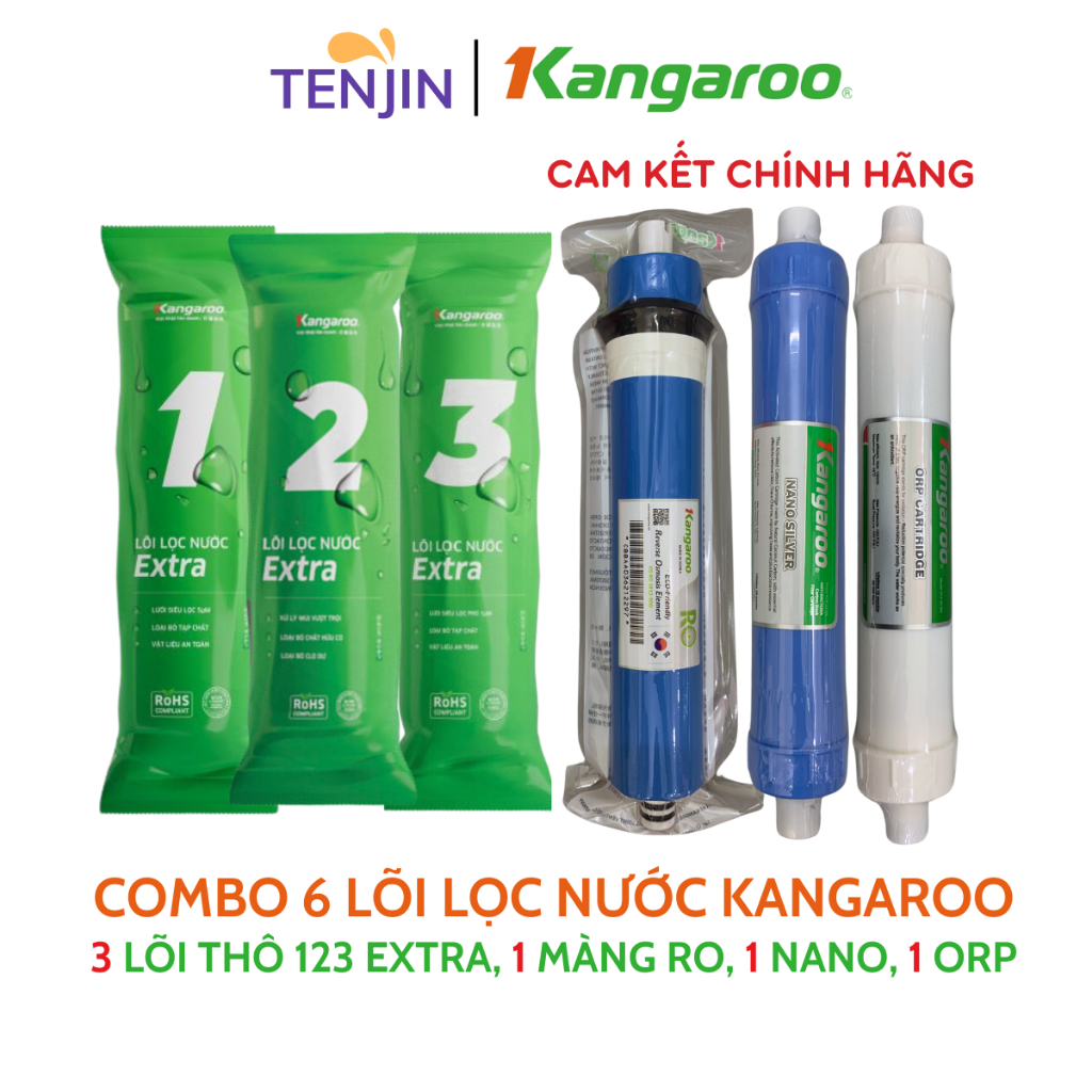 Combo 6 Lõi Lọc Kangaroo gồm 123 RO50GPD Nano Silver ORP Dùng Cho Máy Lọc Nước RO Chính Hãng